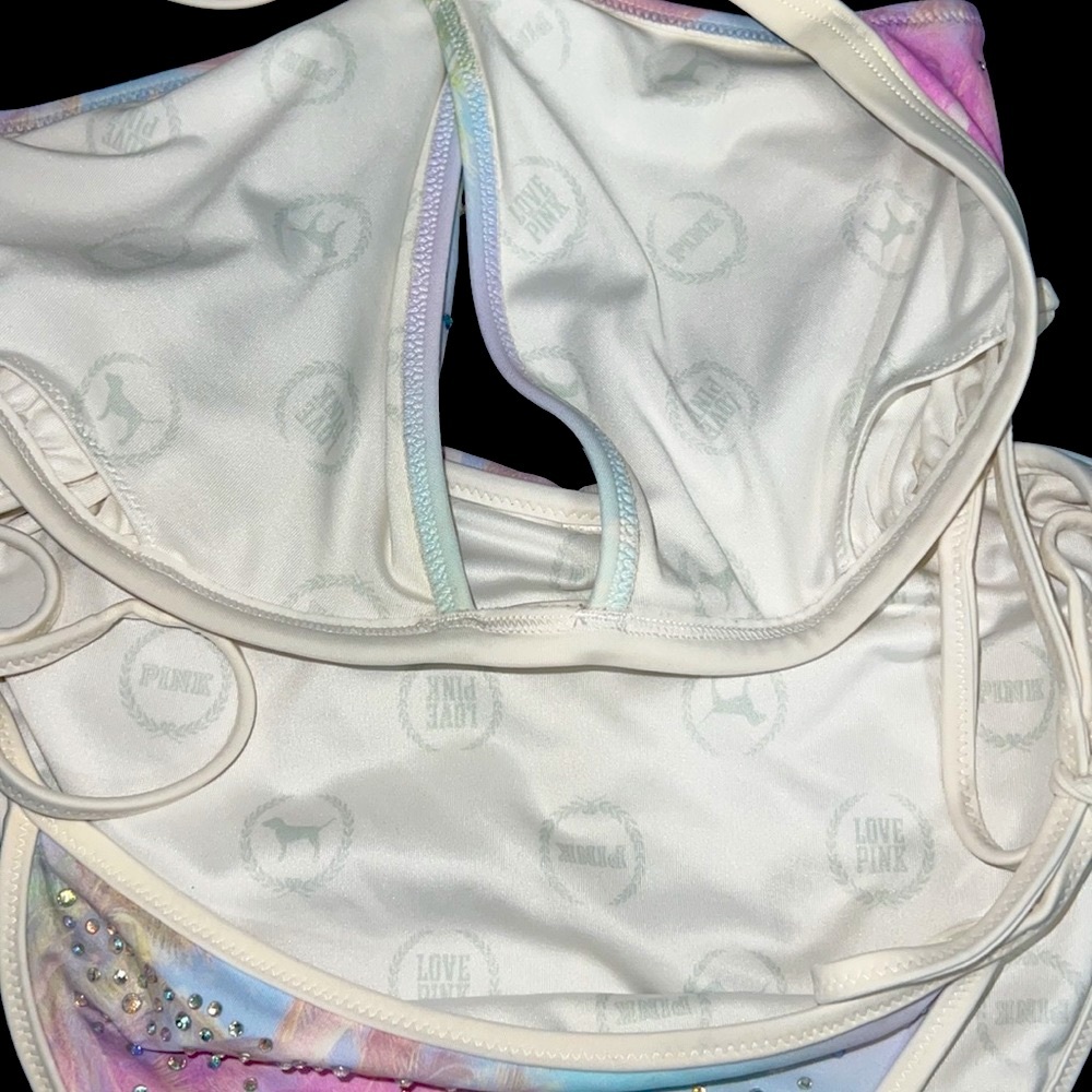 Pink Palm Trees String Bikini With Rhinestones - image 8